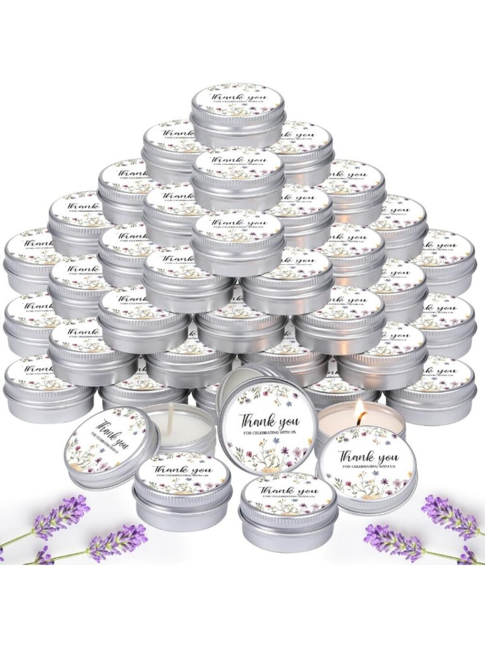 50 Pcs Wildflower Wedding Candles - Elegant Gift Favors for Guests, 1 Oz